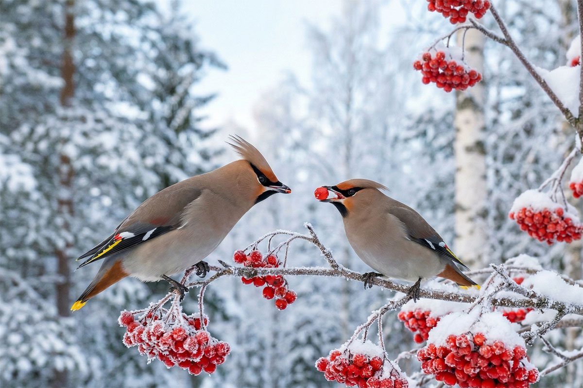 Flock of waxwings